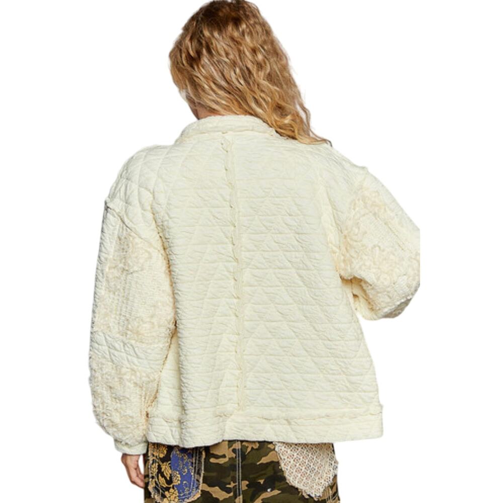 NWT POL Women’s Boho Quilted Floral Button Front Cream Jacket - Picture 3 of 3